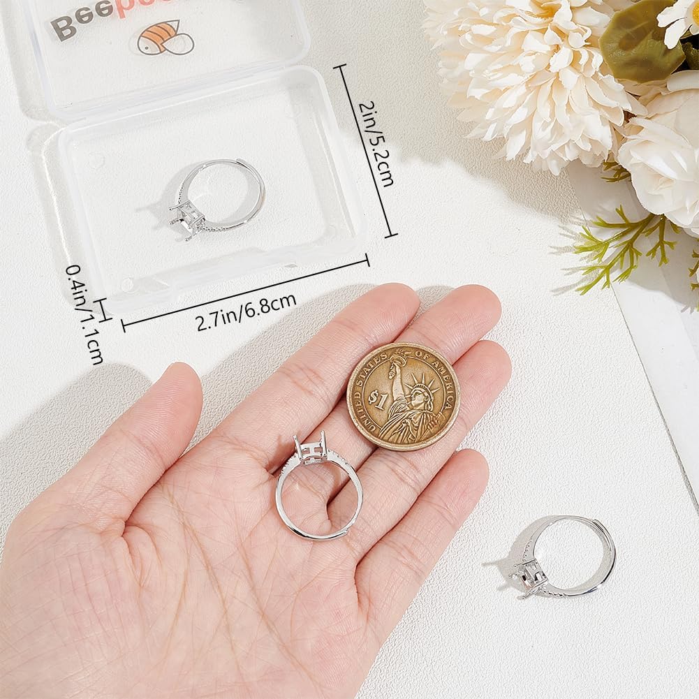 Beebeecraft 1 Box 4Pcs Prong Ring Blanks Sterling Silver Plated Cubic Zirconia Adjustable 4 Claw Prong Ring Settings Finger Ring Components for Jewellery Making Kit Findings DIY Crafts