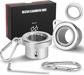 FLAG WIN Aluminum Alloy Flagpole Ring Set with Plastic Bearings 2 Pack, Anti Wrap 360°Rotating Flag Mounting Ring Spinning Flag Pole Kit with Carabiner for 0.71-1.00 Inch Diameter Flagpole(Silver)