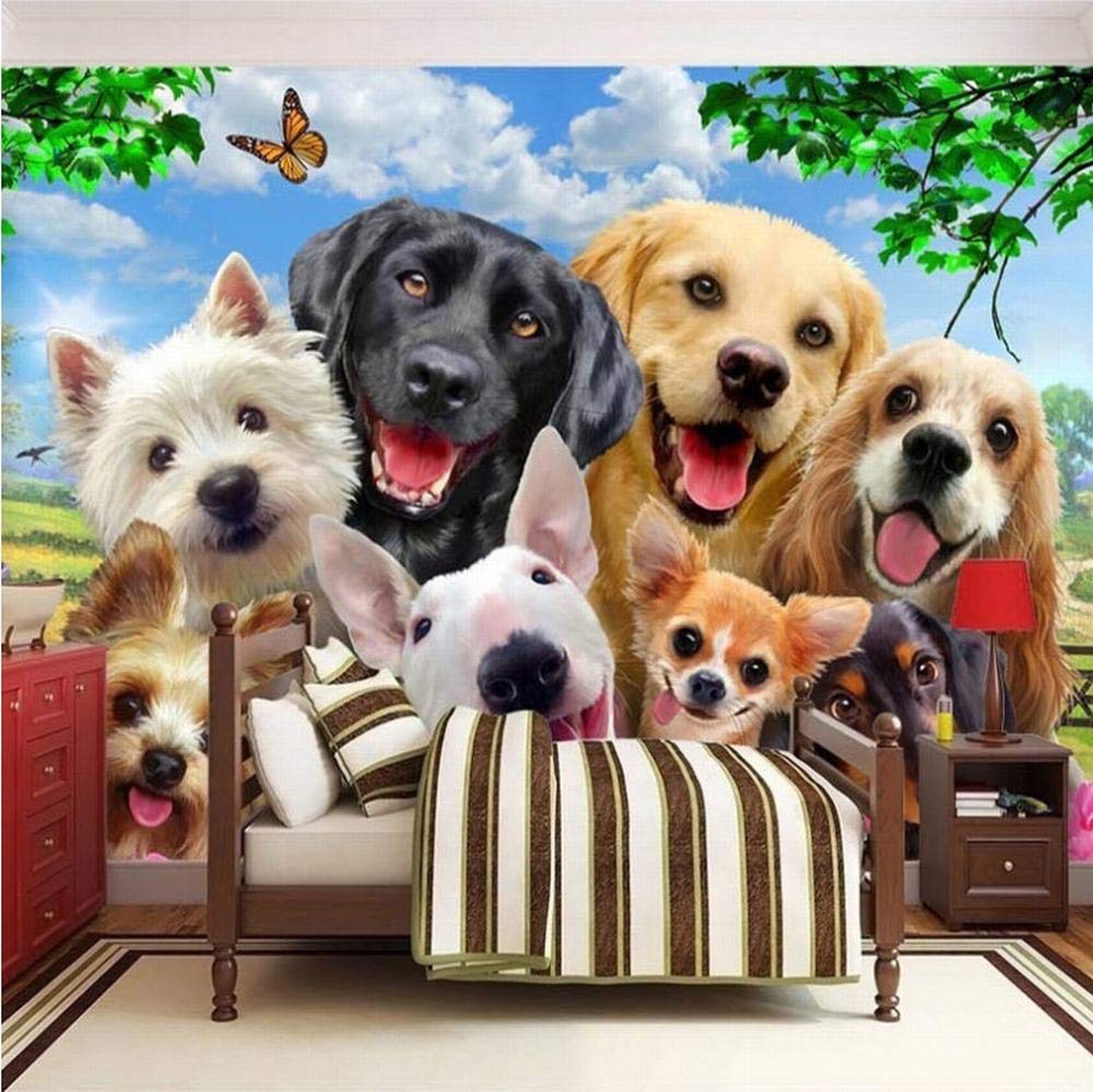 可愛い　犬　壁掛け　立体 Amazon | QUDMST 写真の壁紙 漫画かわいい犬写真壁布壁紙キッズ
