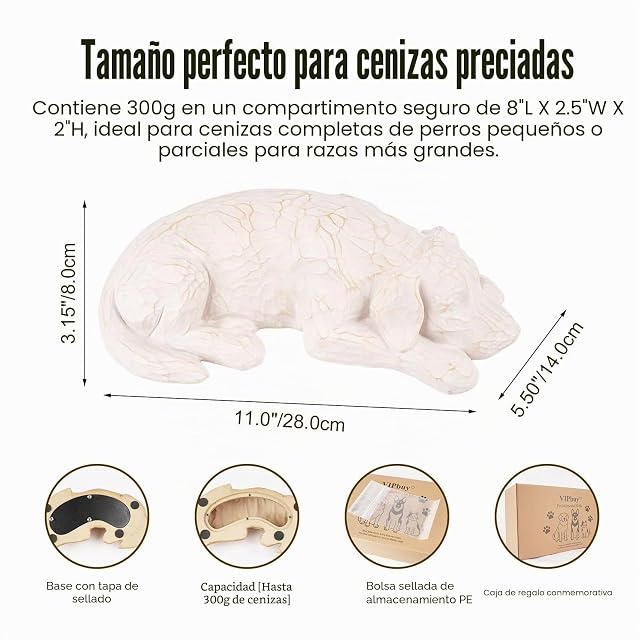 Foto 2 de 7 de VIPbuy Regalo conmemorativo para perro, urna esculpida de resina para cenizas, recuerdo de mascotas (blanco)
