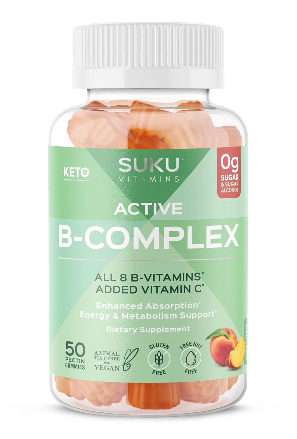 Gomas de Vitamina B SUKU com Vitamina C – Suplemento Vegano Sem Açúcar com 8 Vitaminas B para Desenvolvimento Celular e Melhora do Metabolismo