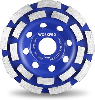 WORKPRO 115 mm Diamond Grinding Wheel for Angle Grinder, Double Row Concrete Grinding Cup Wheel for Polishing and Cleaning Masonry, Granite, Brick and Stone