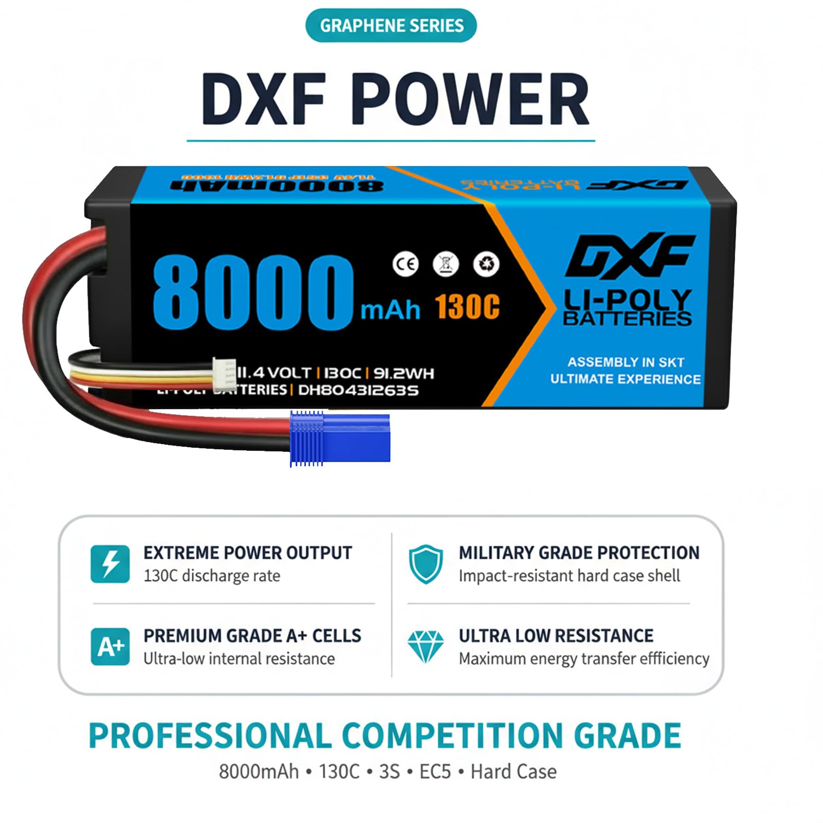 DXF 3S HV LiPo Akku 11.4V 8000mAh 130C 2 Pack mit EC5 Stecker Battery Pack für 1:8 1:10 RC Auto Truck Buggy Fahrzeuge Racing Offroad Modellbau Hochleistung Langlebig Leistungsstark Zuverlässig