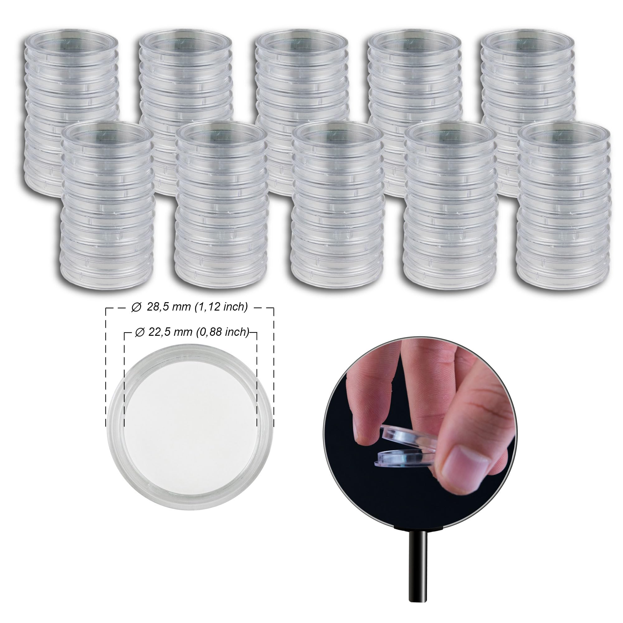 Prophila coin capsules diameter 22,5 mm e.g. for 20-€uro-Cent pack of 100, Transparent, Silver, 187 x 210 x 7 mm - Image 2