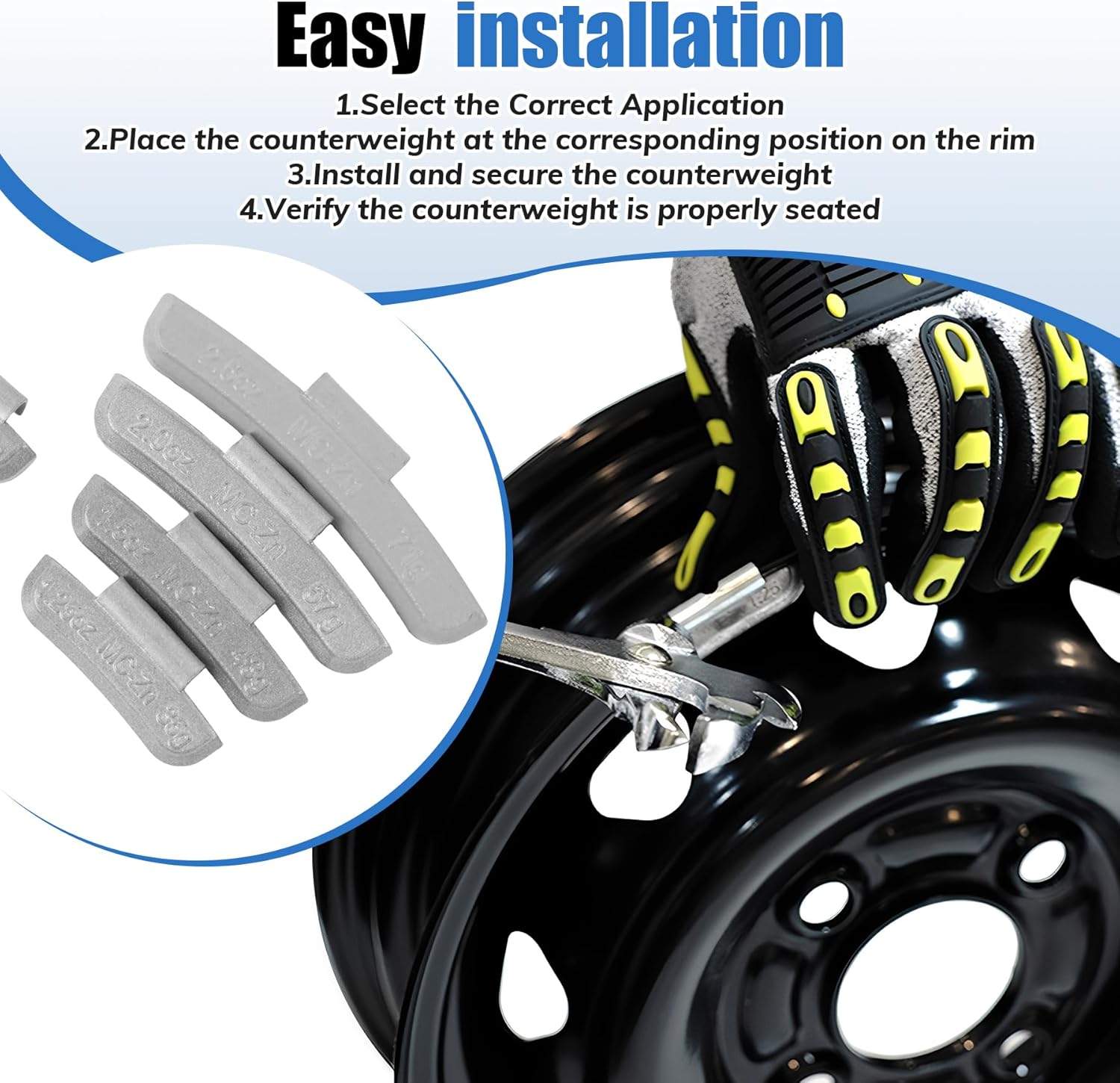MC-Series Zinc Alloy Clip on Wheel Weights Assortment,Precise Tolerances,0.25OZ/0.5OZ/0.75OZ/1.0OZ, 15PCS/Style, 1.25OZ/1.5OZ/2OZ/2.5OZ, 5PCS/Style, Total 80Pcs