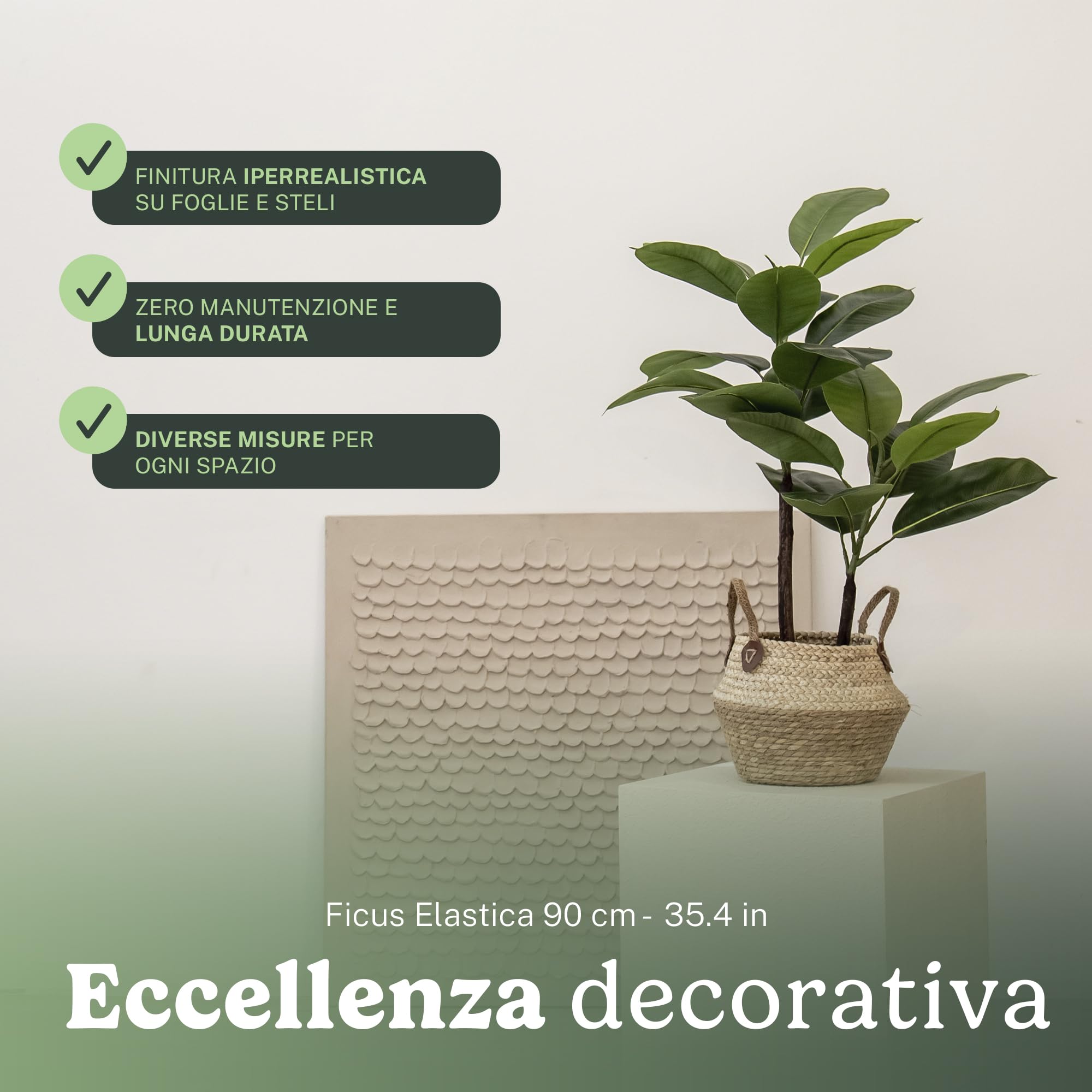 Maia Shop | Ficus Artificiale | Ficus Elastica | Piante finte | Misure: 90 x 55 cm | Piante Finte da Interno | Piante Artificiali | Piante Finte Decorative | Decorazioni casa