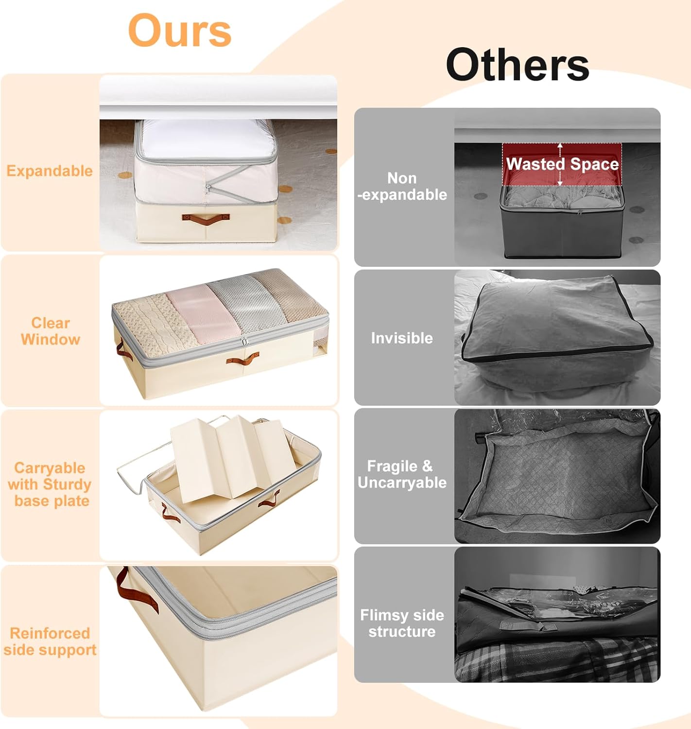 Under Bed Storage Bins - 98L Height-adjustable Under Bed Storage Containers, Compression Blanket Storage Comforter Storage Sweater Storage, Clothes Storage Bins With Clear Window, 3 Pack Beige