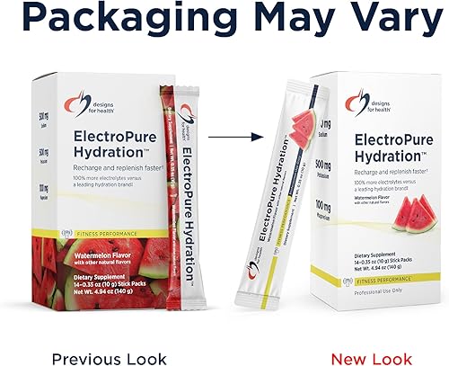 Miniatura 6 de Designs for Health ElectroPure - Paquetes de hidratación, sabor a sandía, electrolitos en polvo con vitamina C, magnesio, zinc y potasio, con