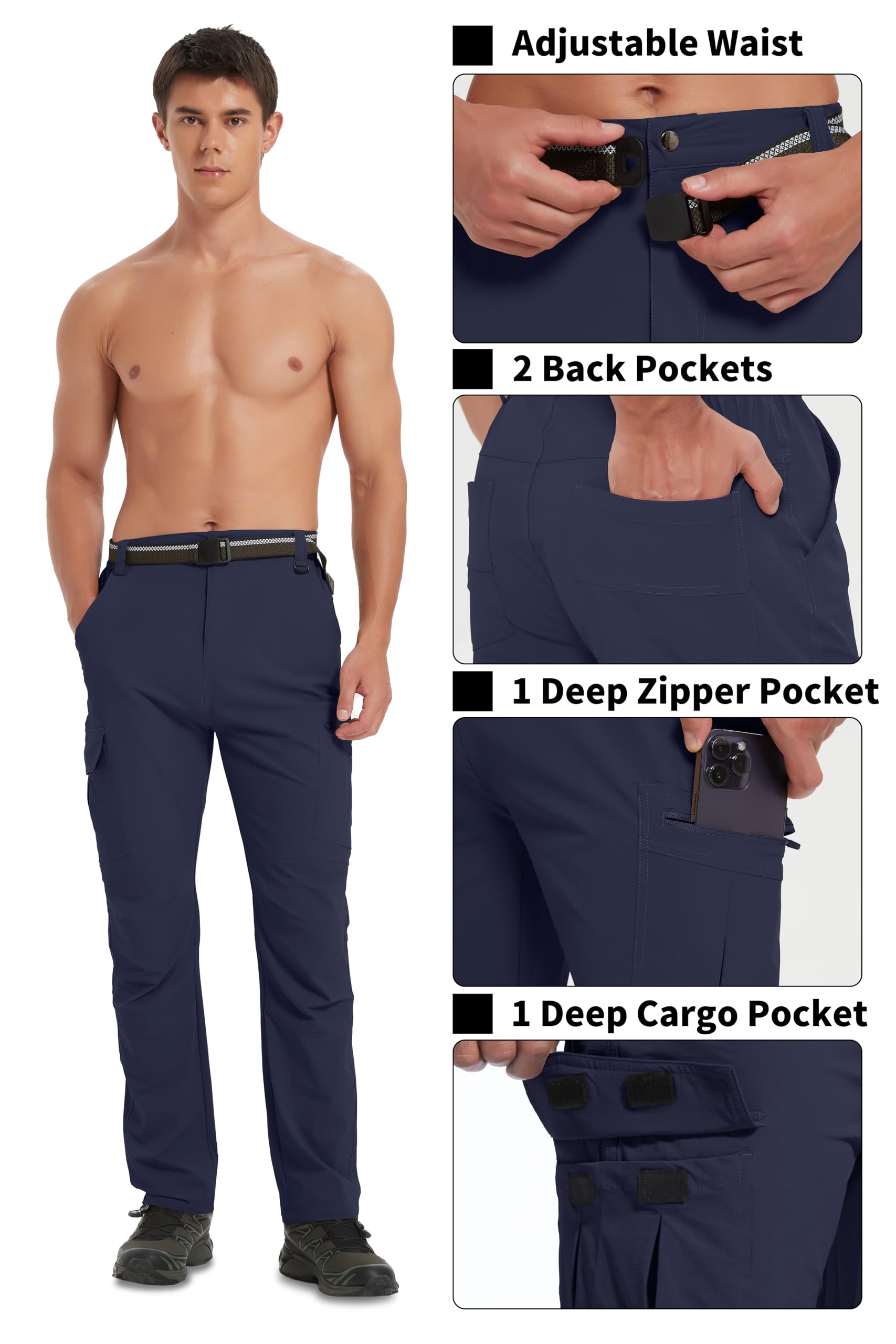 Pantalones de senderismo para hombre, de secado rápido, ligeros, impermeables, para viajes, al aire libre, camping, caza, pesca, trabajo, pantalones cargo