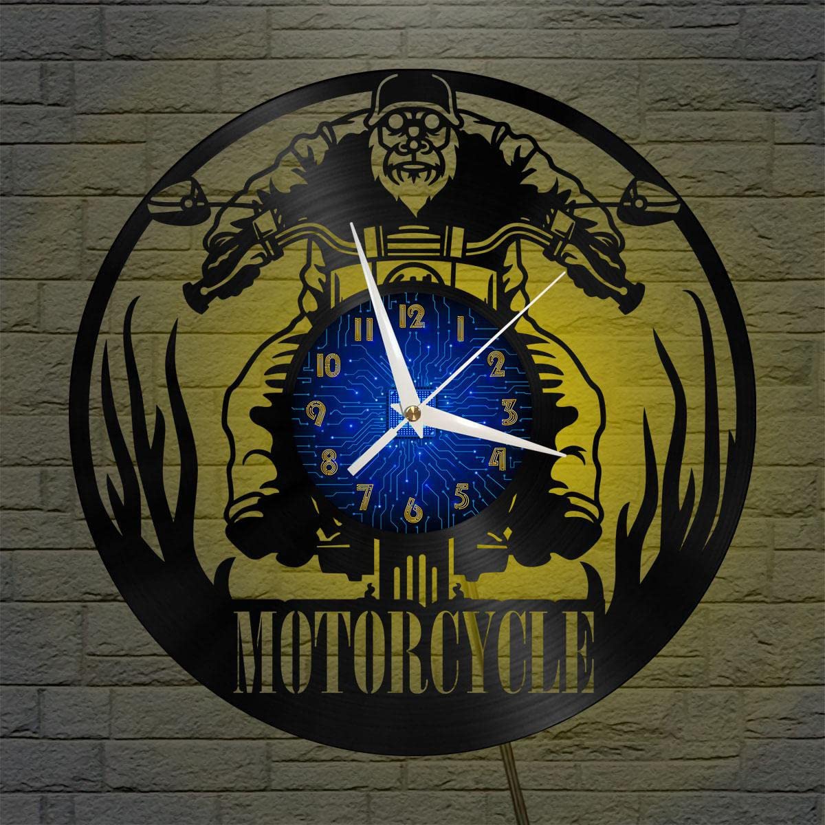 Horloge murale en vinyle moto rétro avec LED 30 cm noir pour salon