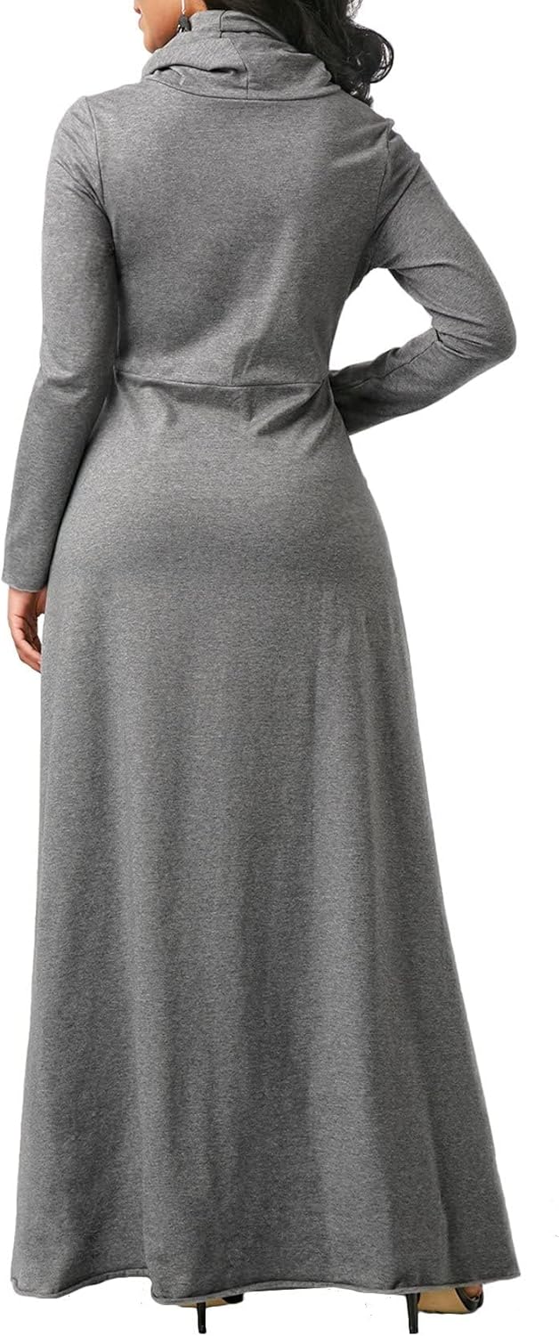 ZOCANIA Long Sleeve Turtleneck Maxi Dress for Women Plus Size Flowy Maxi Dress Casual Winter Long Dress with Pockets - Image 3