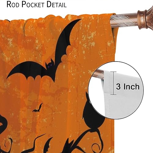 Miniatura 7 de Cortina de bosque de Halloween de terror, castillo de bosque negro, calabaza, murciélago, búho, gato, cortina de cocina, dormitorio, sala de estar,