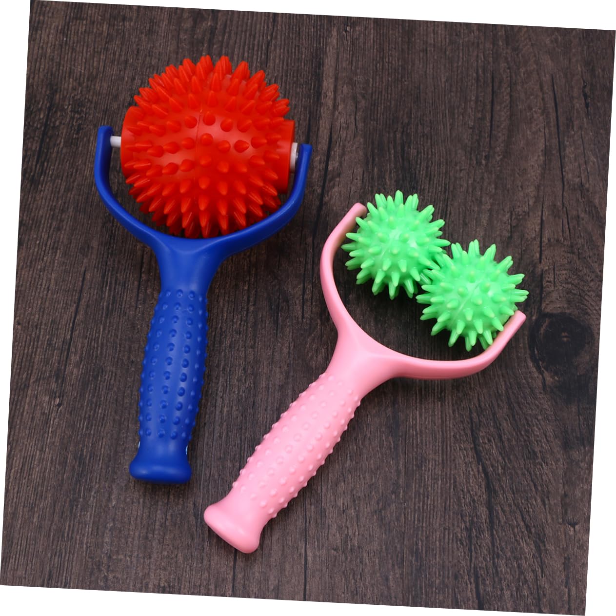 Rodillo de Masaje Manual 2 Piezas de Pvc para Masaje Corporal | Rosa y Azul, Mango Antideslizante, Cómodo de Sujetar, Uso en Casa y Oficina