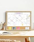 Tableau blanc pour le calendrier d'effacement à sec pour le mur, petit tableau blanc à effacement magnétique combiné & Tableau d'affichage, 13" x 17" Calendrier de cadre brun rustique / Cork Combo Board(RB-3343)