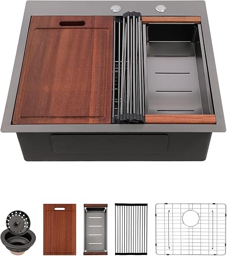 Miniatura 60 de Sarlai Fregadero de barra de 21 gotas de acero inoxidable - Fregadero de cocina de 21 x 20 pulgadas, estación de trabajo de montaje superior, acero