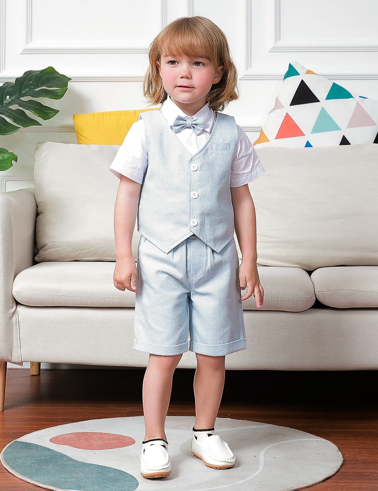 mintgreen Conjunto de Camisa Bebé Niño Traje Esmoquin Bautizo Camisa & Chaleco & Pantalones Cortos