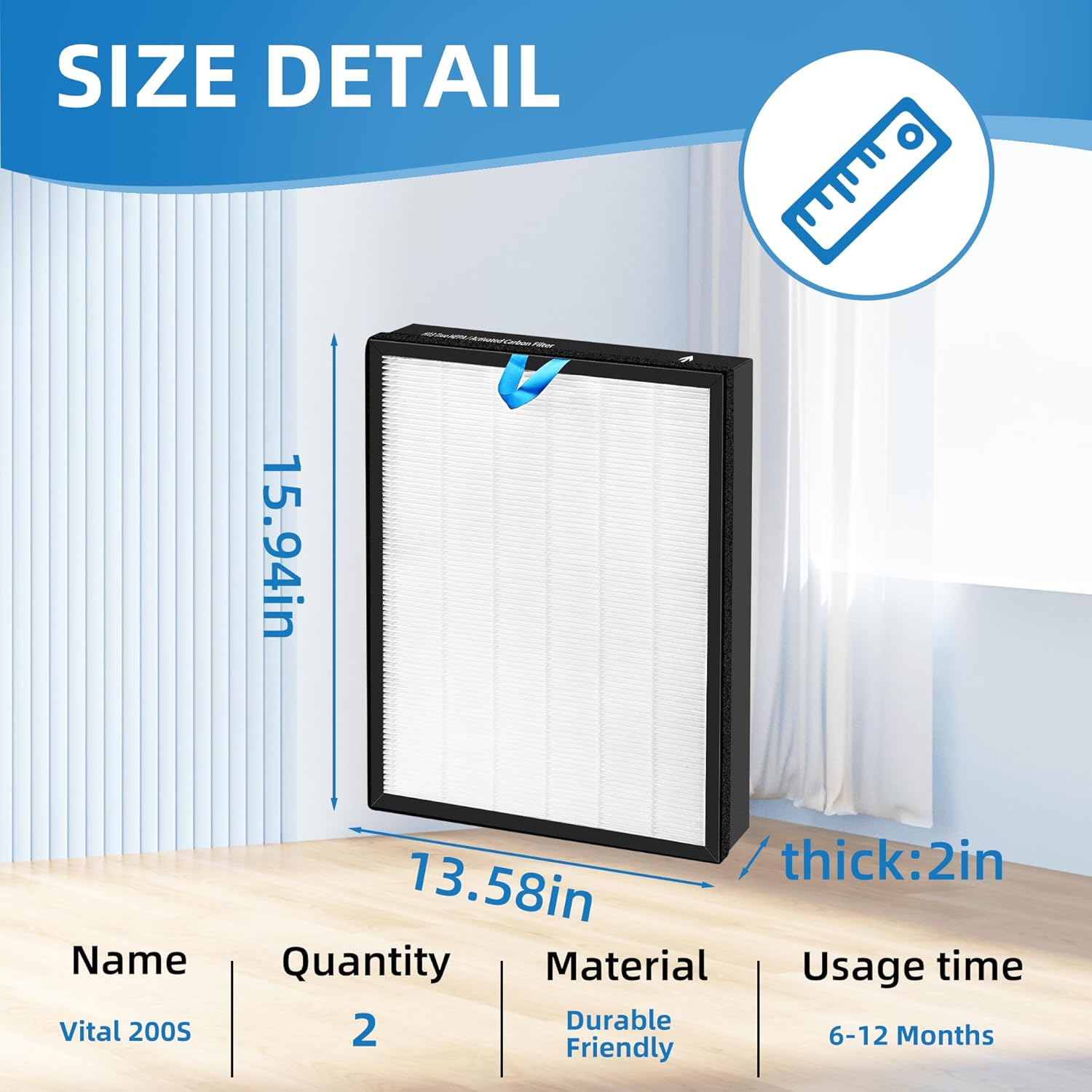 Vital 200S Replacement Filter for LEVOIT Vital 200S Air Purifier, 3-in-1 True HEPA and High Efficiency Activated Carbon Filter, Part# Vital 200S-RF,2 Pack,White - Image 6