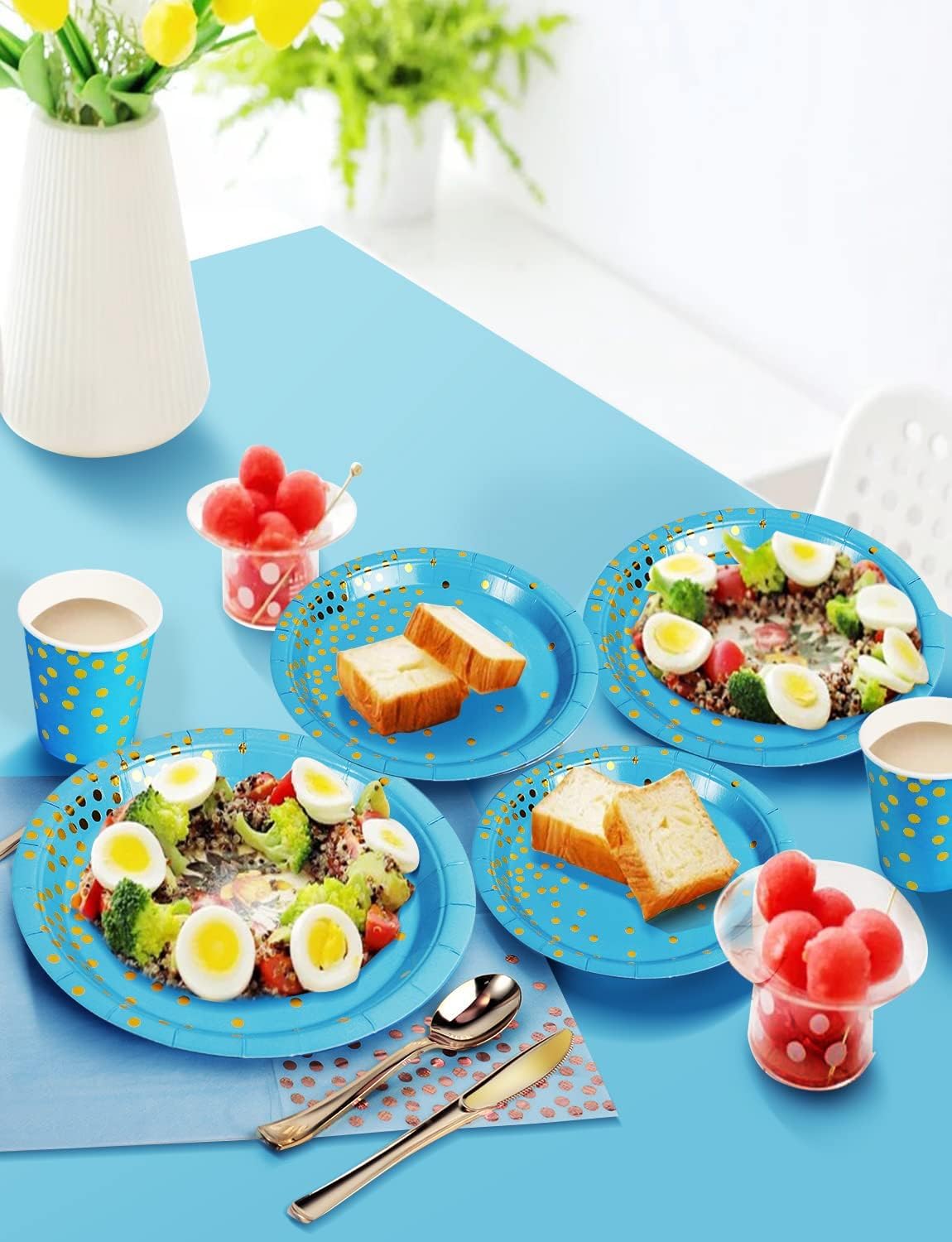 Nkaiso 141Pcs Blue Gold Paper Plates and Napkins Party Supplies-20 Guests image 5