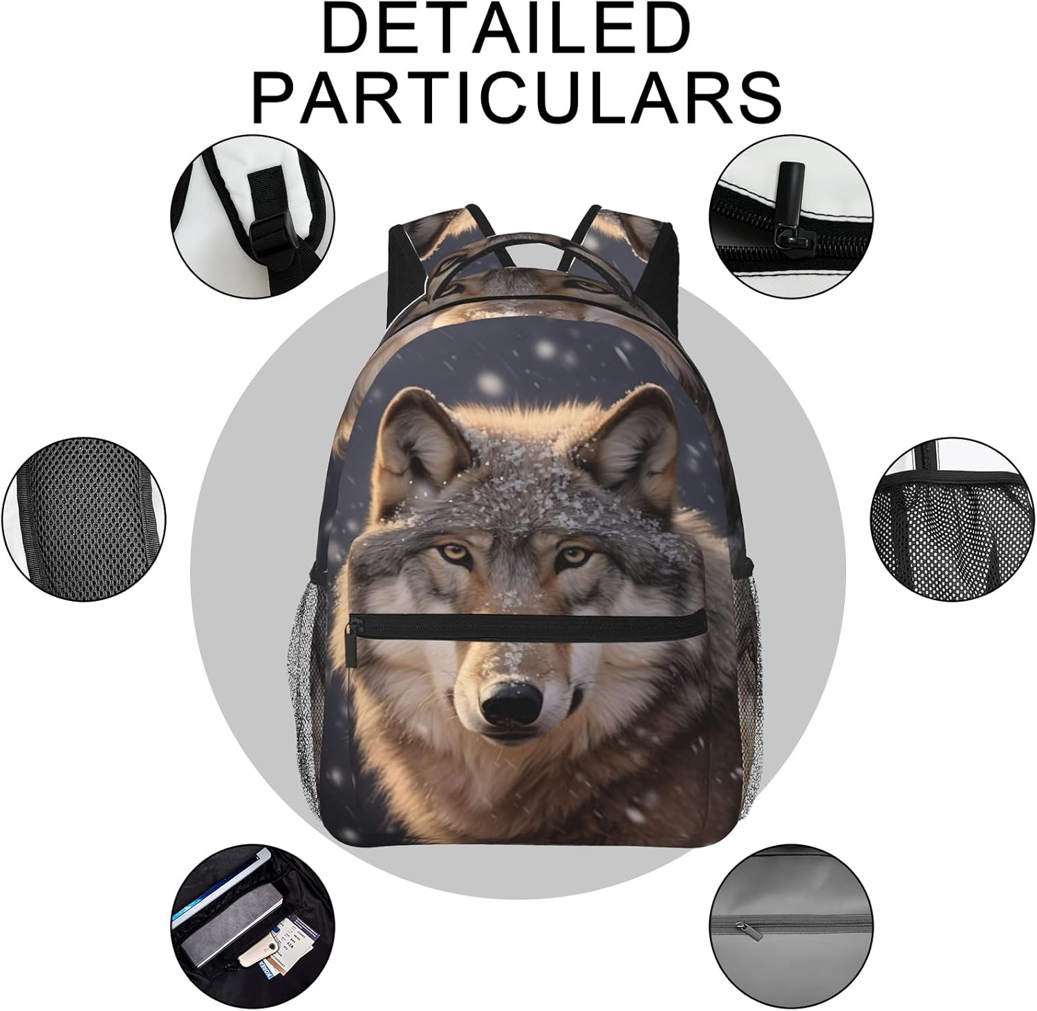 Wolf Backpack, Lightweight Backpacks for Travel Work School Sport, Realistic Nature Back Pack Gift for Men Boys, Snow and Wildlife Portrait Laptop Books Casual Daypack, 11.4×5.9×15.7 Inch