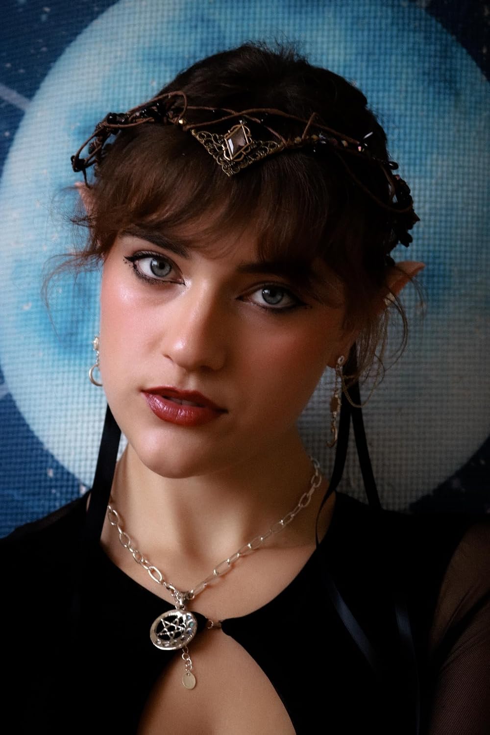MOSTORY Elf Crystal Crown Tiara - Fairy Headpiece Viking Headband Elven Circlet for Renaissance Halloween Cosplay