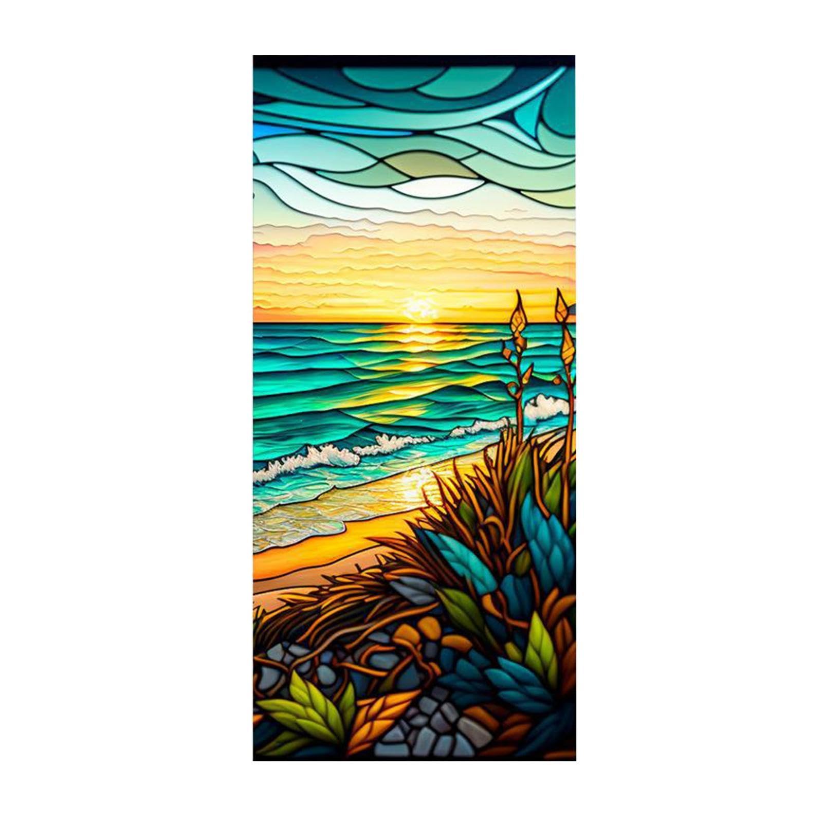 Stained Glass Window Film Privacy Film Decorative Window Stickers Removable Decorative Decals Window Privacy Clings Window Film Static Cling Without Glue for Bathroom Home Offices