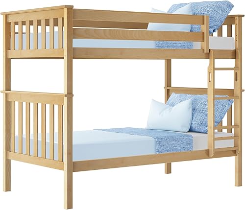 Miniatura 128 de Max & Lily - Litera de tamaño individual sobre matrimonial con escalera, base de cama de madera maciza para niños, barandillas de seguridad de 14