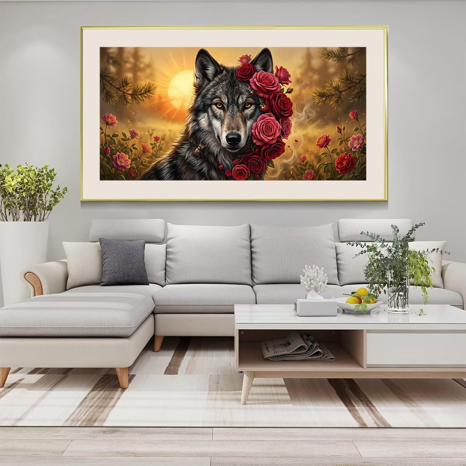 Diamond Painting Wolf Diamant Painting Bilder Rose Runder Full Drill DIY Set Erwachsene Diamanten Kinder Bastelset, Kreatives für Erwachsene Mosaik Bastelset für Home Decor Wand Deko, 60x120cm,Cod-915
