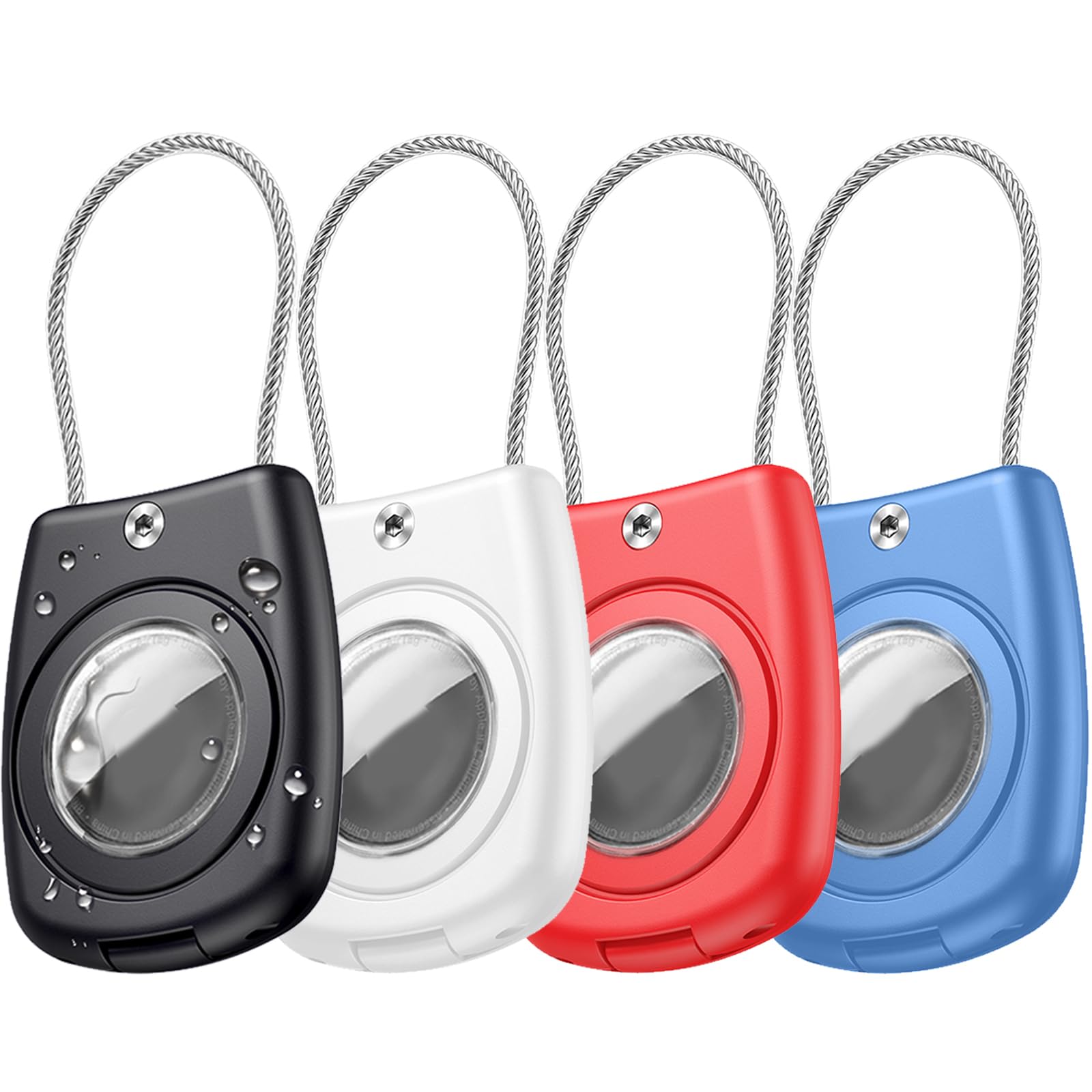 4 Pack Waterproof AirTag Keychain Holder,Air tag Lock Case with Wire Cable Compatible with Apple AirTags,Ultra Durable Airtags Anti-Lost Protective