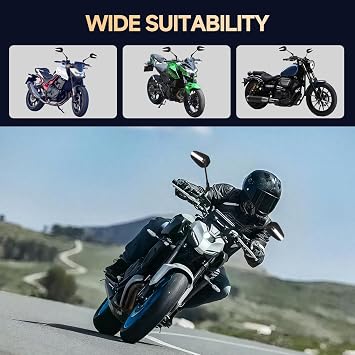 Universal Motorcycle Mirrors for Handlebars - Long Stem Adjustable Motorcycle Rearview Mirrors Compatible with Honda CB750 CB500 CBR650R Kawasaki Z900 Z800 Z125 Pro Yamaha MT-03 MT-07 MT-09 MT-10