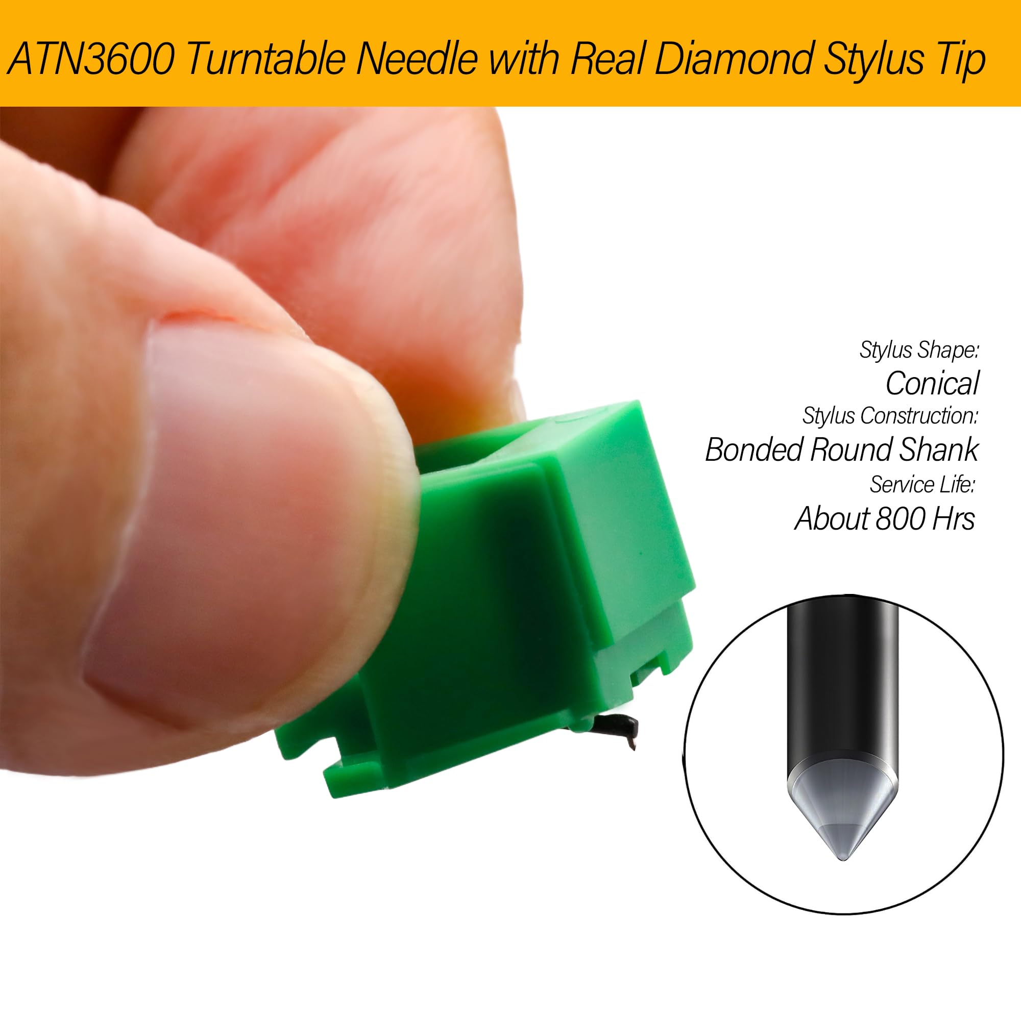 Puntina di ricambio per giradischi Diamond ATN3600L per Audio-Technica AT-LP60X, AT-LP60XBT, AT-LP60XBT-USB, ATN91, ATN90 giradischi in vinile