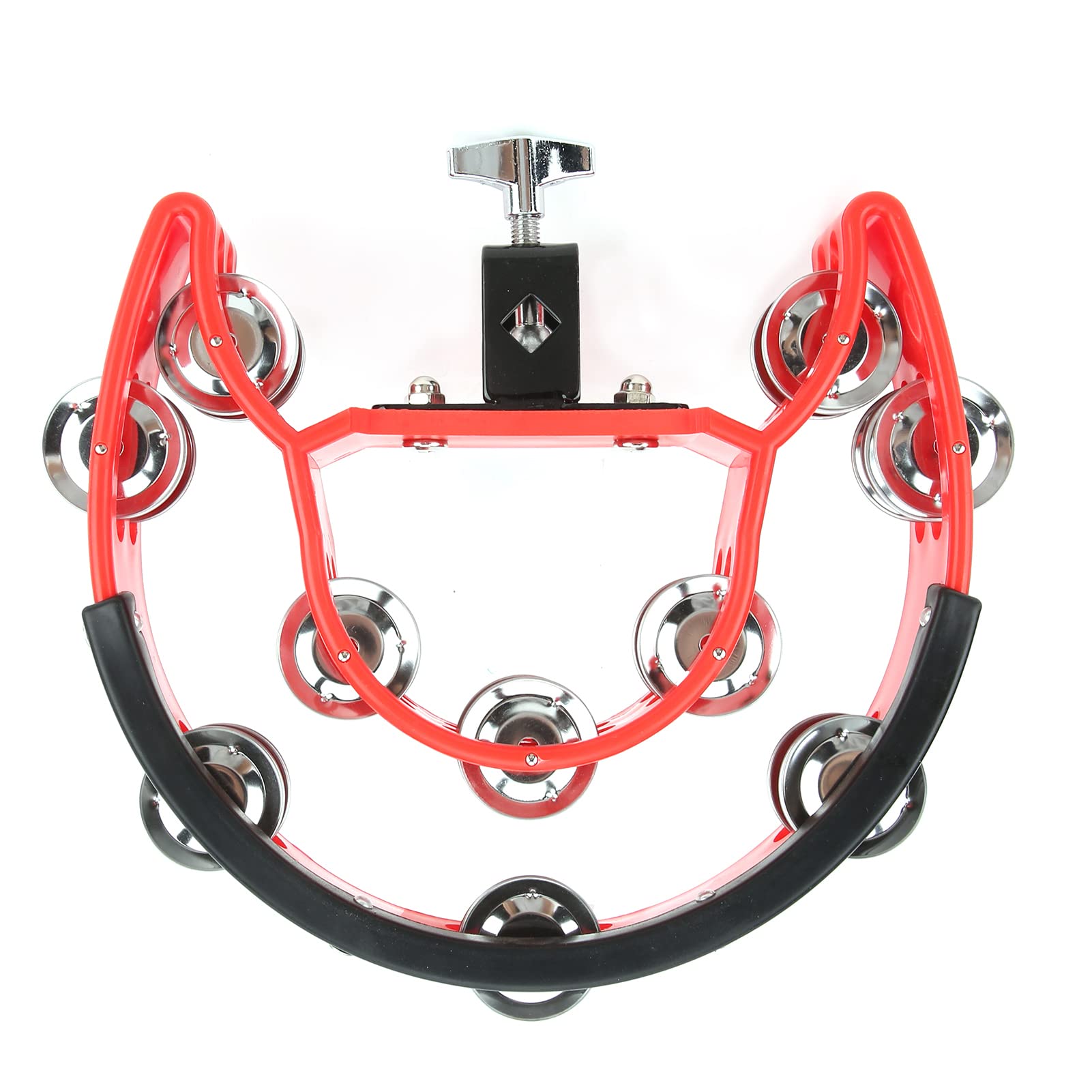 Half Moon Tambourine Metal Jingles Double Row Handheld Musical Percussion Instrument DT-66 Black (Red)