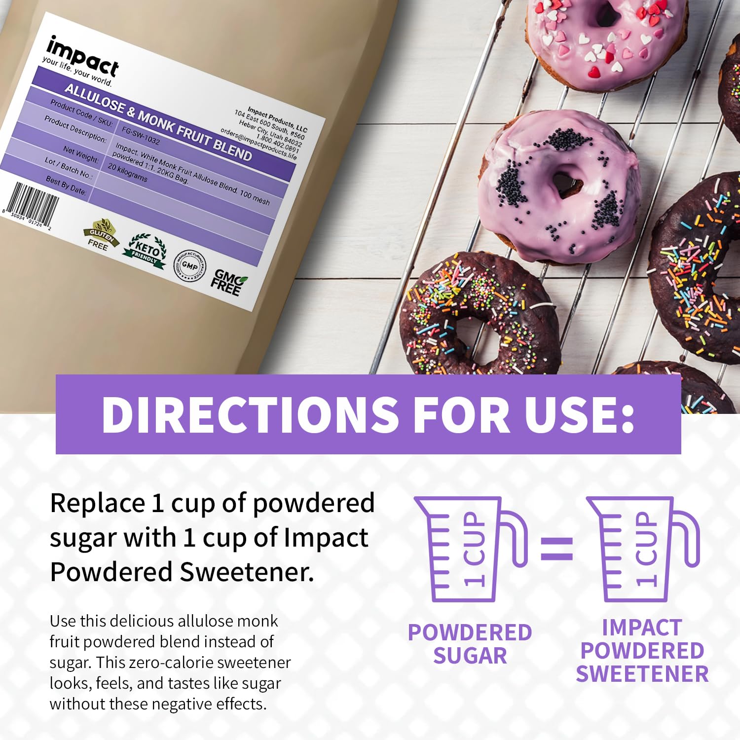 Impact Powdered Sweetener - Allulose & Monk Fruit Blend - Zero Calorie and Carb, Keto-Friendly, Sugar Substitute, Bake & Cook Guilt-Free - 44 lbs