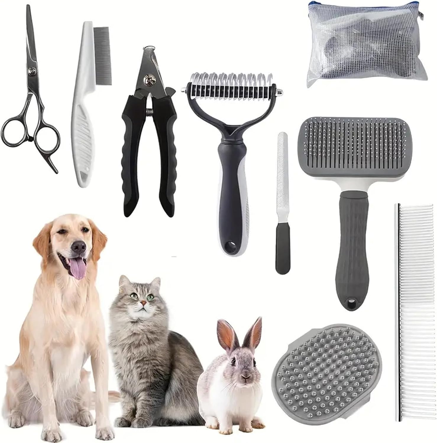 8-in-1 Pet Grooming Kit, Multifunctional Hair Care Tools for Dogs Cats Rabbits(Gray)