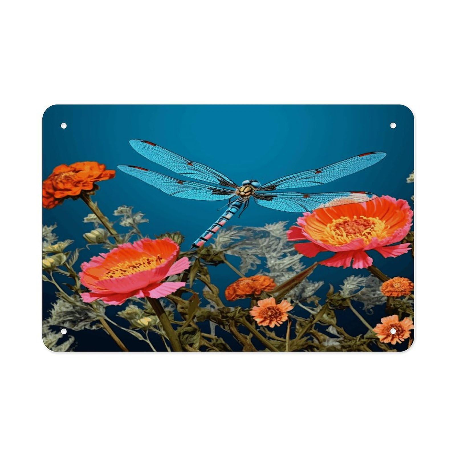 Fodpand Style Dragonfly And Flower Wall Art Metal Signs Tin Sign