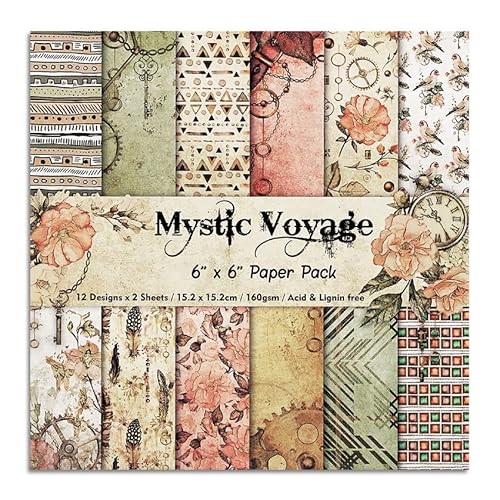 Vintage Patterned Paper Colored Scrapbooking Paper Pad 6 * 6-24 Sheets Scrapbook Paper Single-Sided Craft Paper Pad Cardstock Paper For Diy Origami Decorative Craft Paper(Mystic Voyage) #TOP6