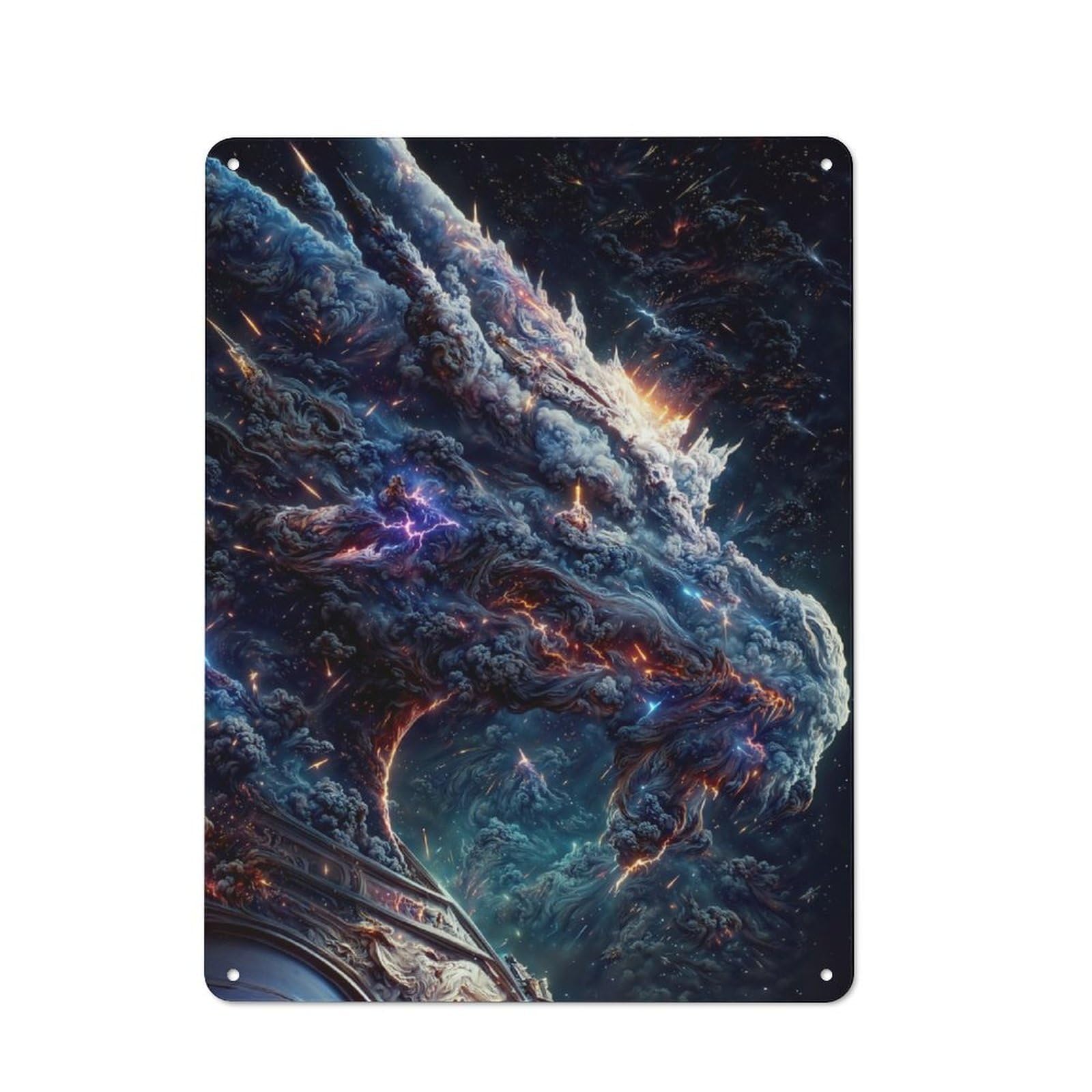 Junmoney The Blue Old Space Dragon Tin Wall Plaque 40X30cm With For Bar Or Restaurant, Suited To Bar Decor Enthusiasts