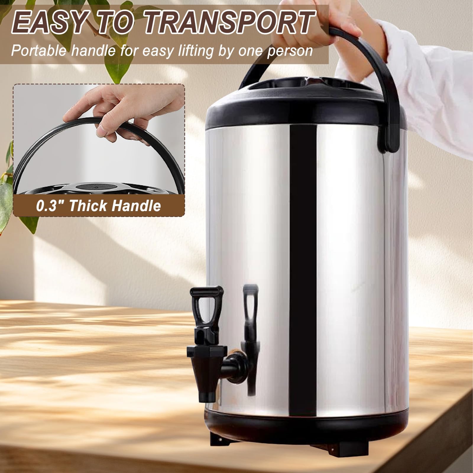 Dispensador de bebidas de acero inoxidable, urna térmica aislada, urna de café y caldera de agua caliente con espiga para bebidas frías y calientes, fiestas, oficina y catering