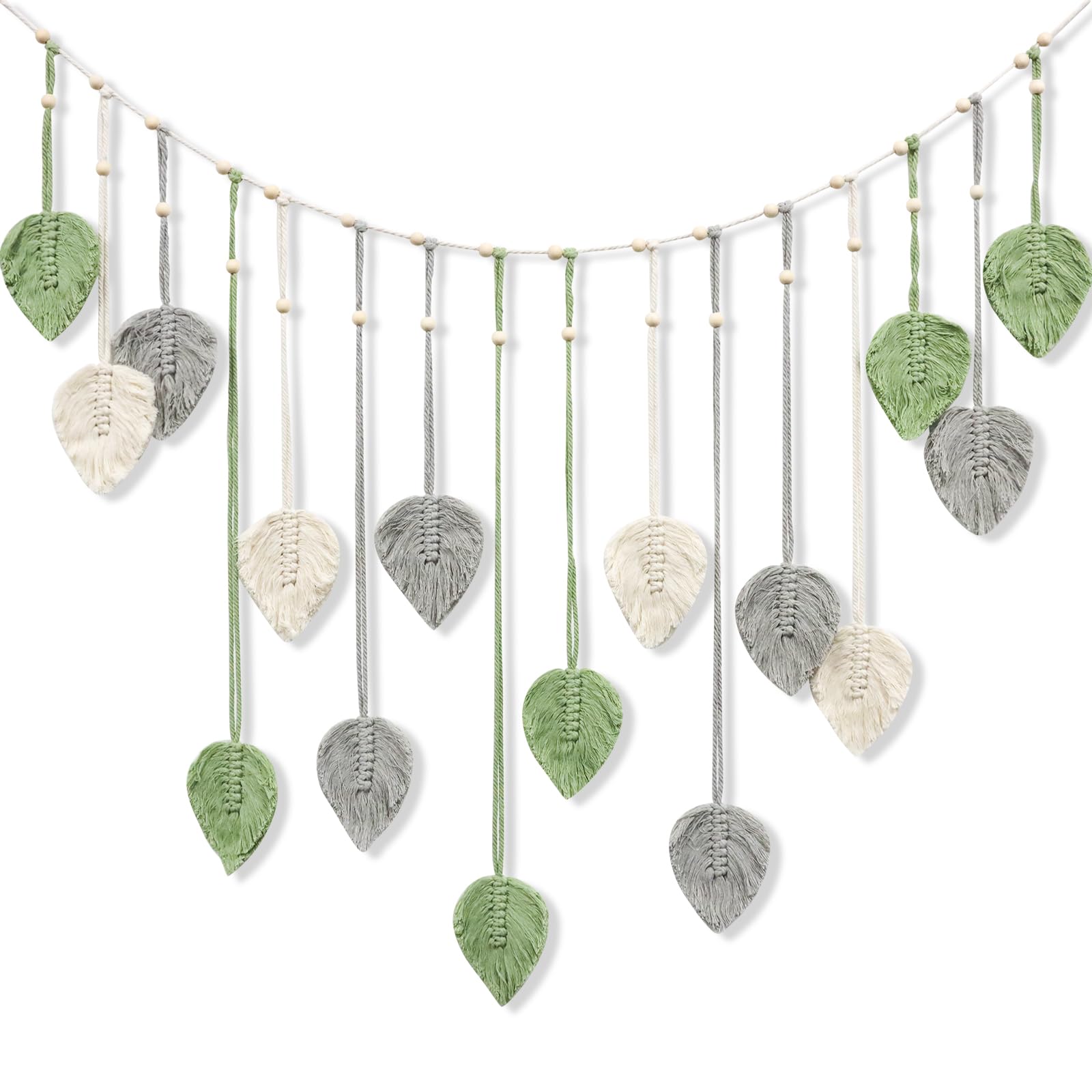 Bohemio Tapiz,Tapiz Arte Tejido Hojas Tejidas A Mano Tapiz Decorativo Colgante De Pared Para Sala De Estar,Dormitorio,Boda DecoracióN Regalo (Verde 3)