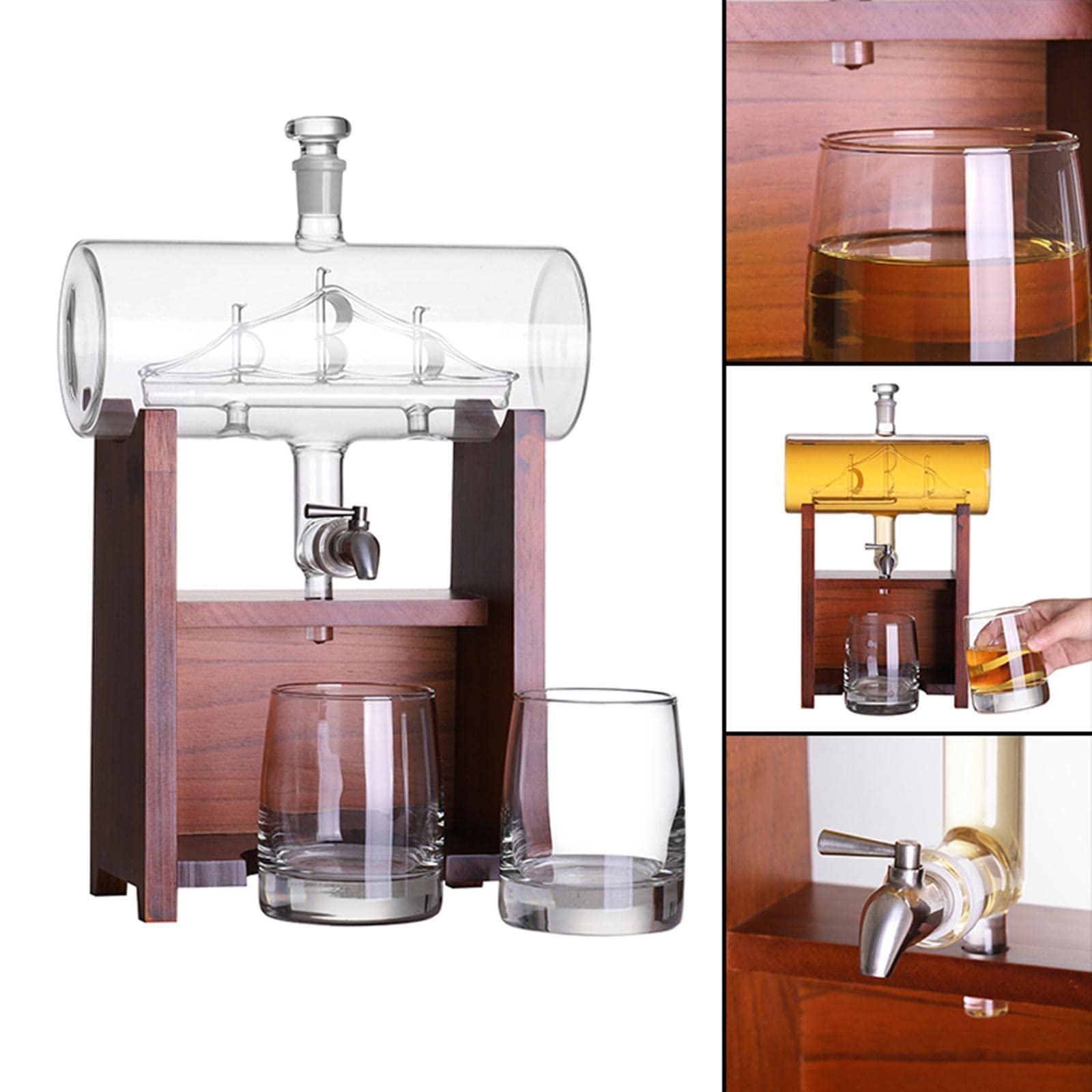 SARGE Juego 3PCS de decantador para Jarra de Vidrio de Whisky con Tapa de Vidrio Decantador de 1300ml para Whisky y Soporte de Tequila de Brandy de Vino para Tibet Bourbon