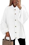 PRETTYGARDEN Women's Fall Button Down Cardigan Sweaters Mock Neck Lantern Long Sleeve Chunky Knit Jacket Trendy Outerwear