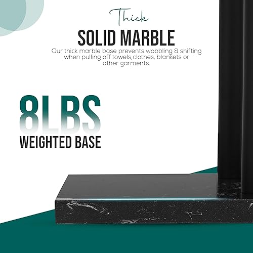 Miniatura 7 de Toallero independiente para baño - Acabado negro mate - Toallero de acero inoxidable de 2 niveles para piso de baño con base de mármol pesado -