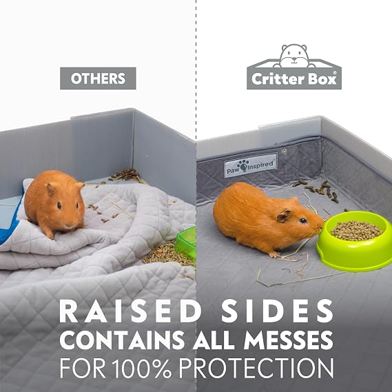 Paw Inspired Critter Box Washable Reversible Guinea Pig Cage Liner with Raised Sides C&C 2x3, Gray/Blue