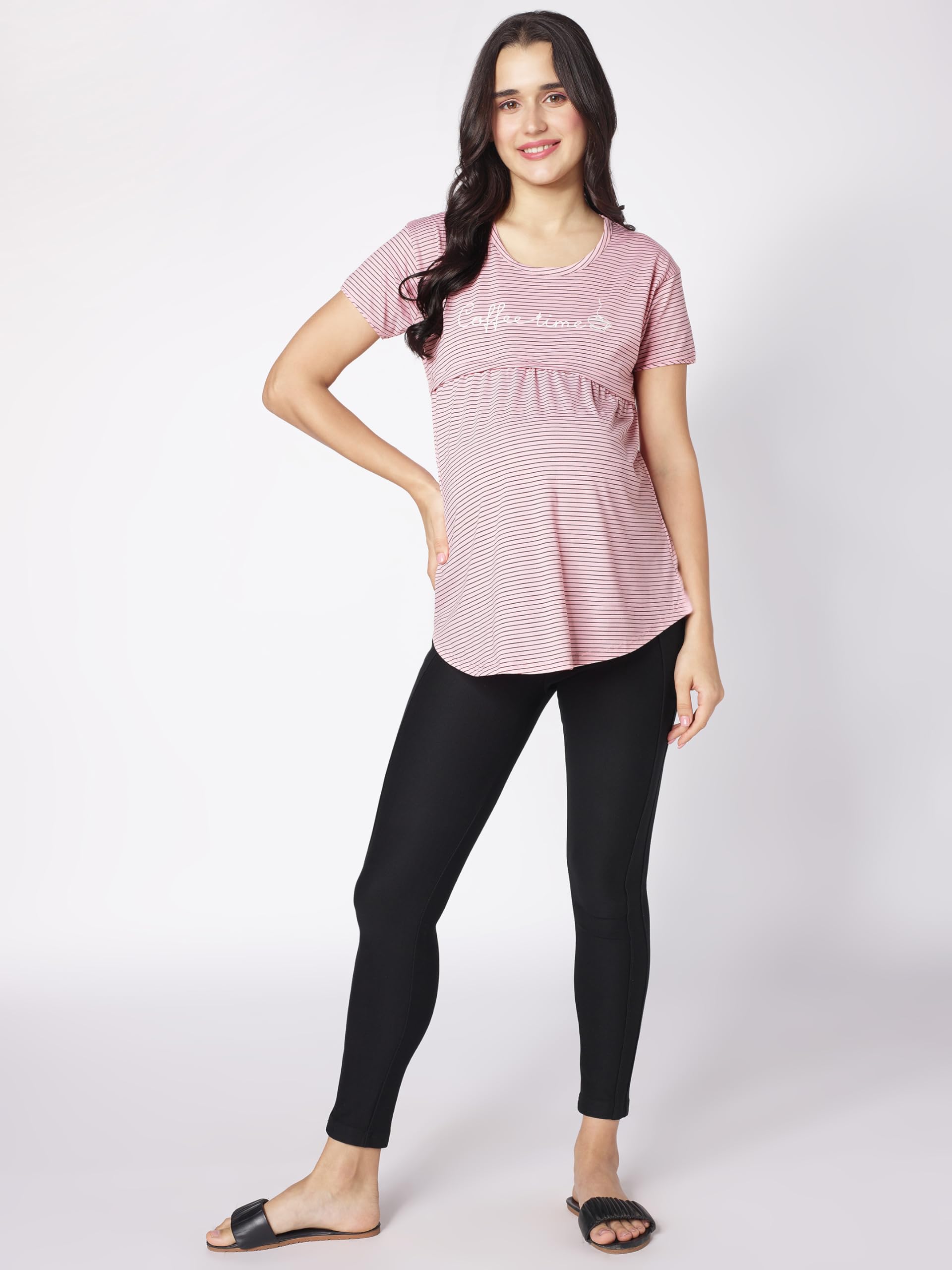 beebelle Women's Cotton Pink Stripe Print Feeding/Nursing/Maternity Tops 1146 - Image 6 thumbnail