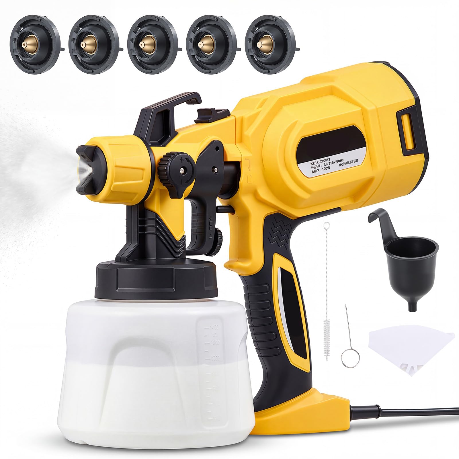 Pulverizador de pintura para paredes y techos, pistola de pintura de 700 W con recipiente de 1400 ml, pulverizadores de pintura eléctricos HVLP con 5 boquillas y 3 patrones para vallas, cobertizos
