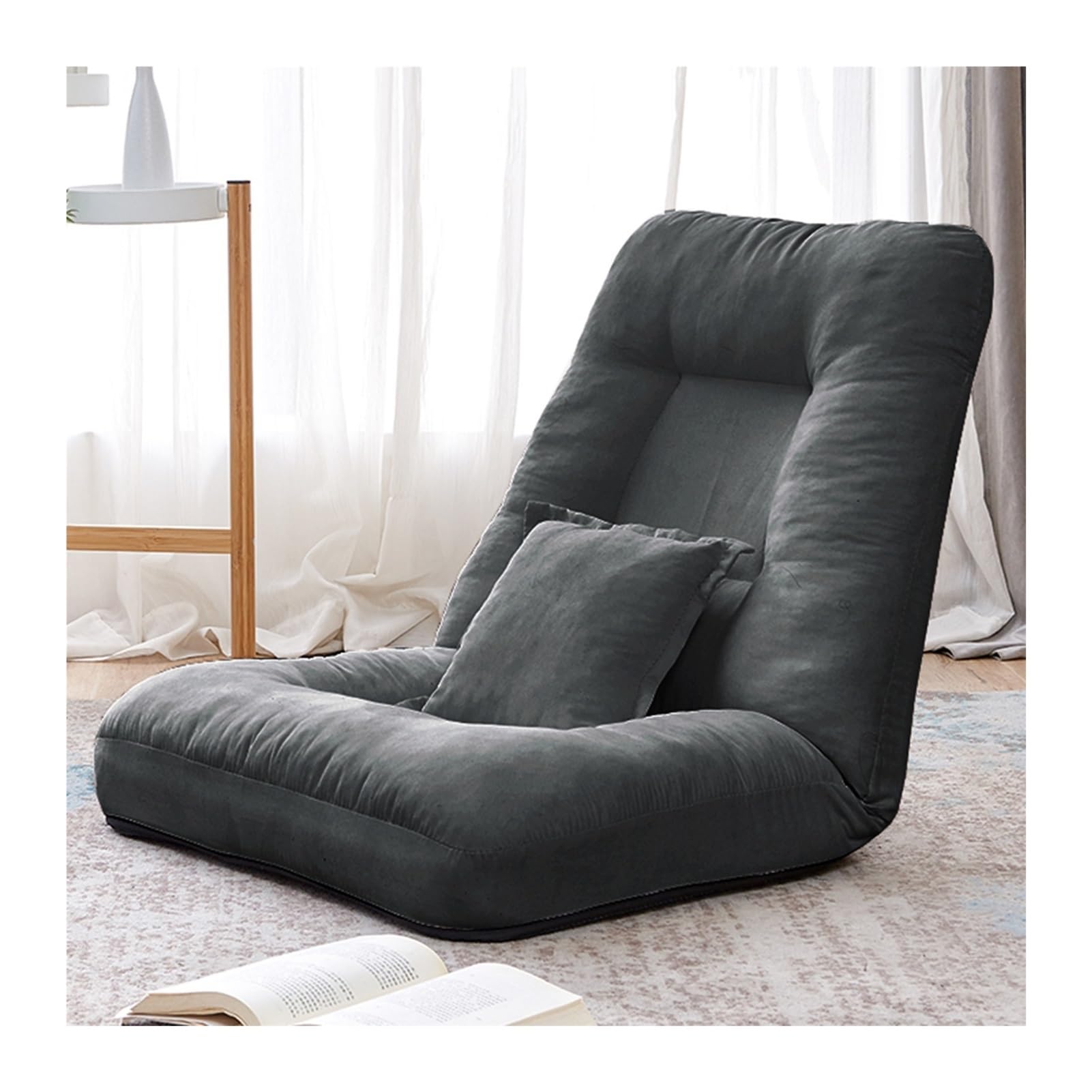 Sofá Chaise Lounge, Ajuste 5 Ángulos Silla Reclinable, Plegable Sillón Reclinable Recreación Portátil con Almohada para Dormitorio Oficina, Extraíble Lavable (Color : Gris Oscuro, Tamaño : 2