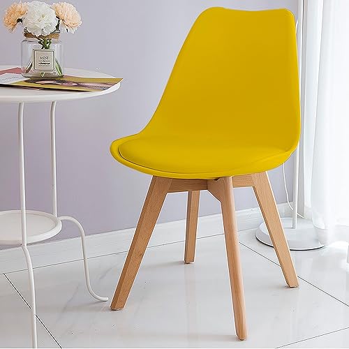 Miniatura 7 de GOTMINSI Silla de comedor de estilo moderno, silla de plástico Shell Lounge con sillas patas de madera natural (juego de 2 amarillas)