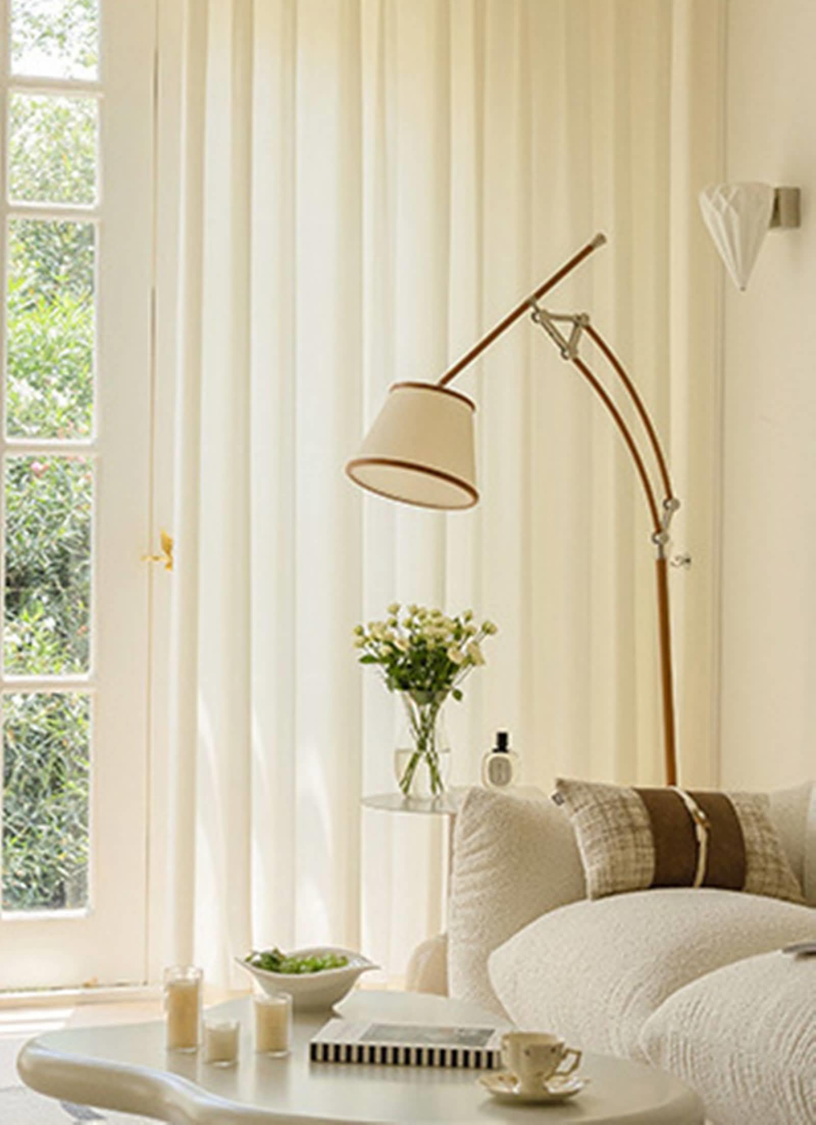 Rideaux Fenêtre Semi Transparent 107x138, Rideau Voilage Salon Polyester Aspect Fil Crème, Oeillet, Lot de 2