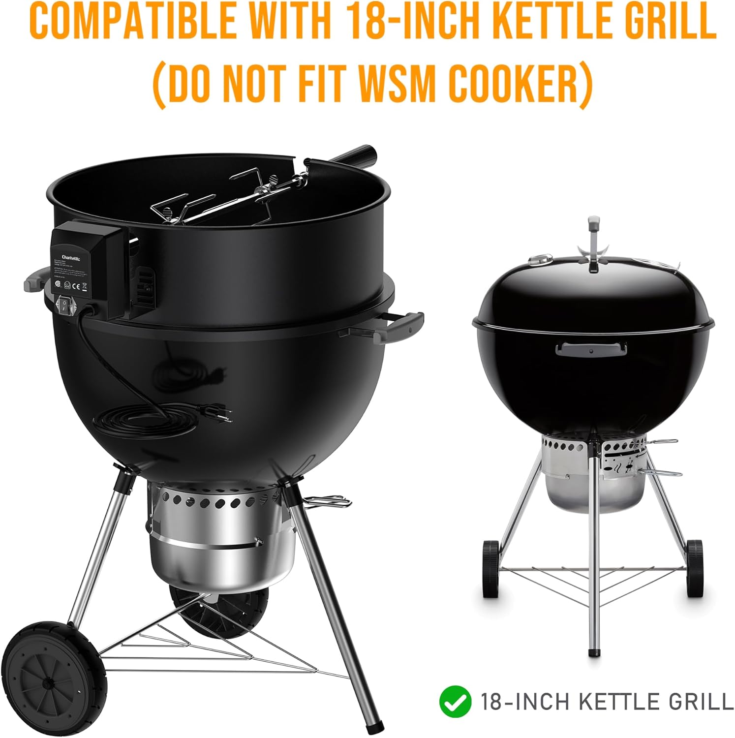 Skyflame Charkettle Rotisserie Ring Kit Compatiable with Weber 18" Charcoal Kettle Grills and Other Similar Kettle Grills, Black Coated Steel BBQ Grill Rotisserie Kit