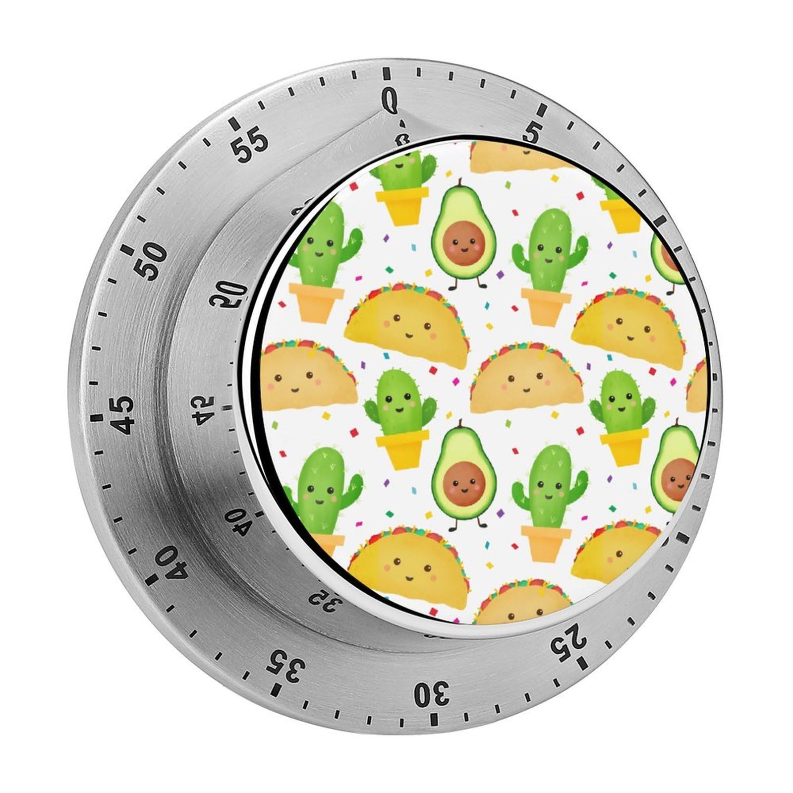 Cute Taco Fiesta Stainless Steel Magnetic TimerMechanical Kitchen Timer, No Battery, for Cooking, Studying, Workouts