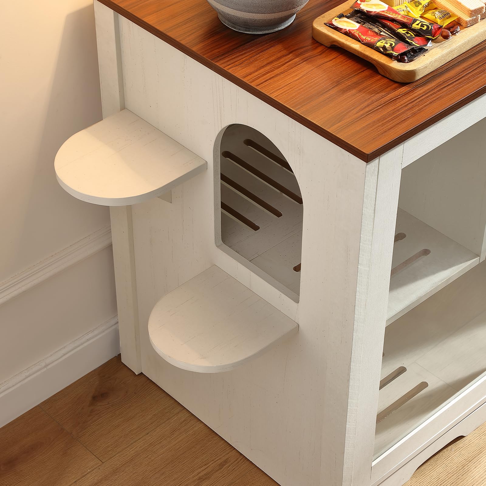 FOREST GRAVITY Cat Cabinet Litter Step Box Furniture Armoire à Chat Litière Box Meuble Meuble Moderne 125.5 * 83 * 60 cm Maison pour Chat avec Porte et cloison séparée Blanc Antique
